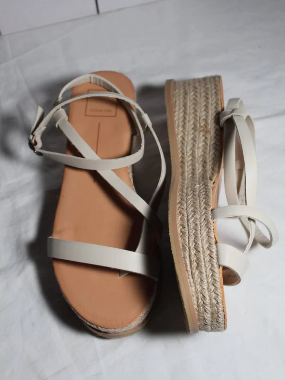NWB Dolce Vita Ivory Stella Lorey Wedge Espadrille Sandals Ankle Strap 7.5